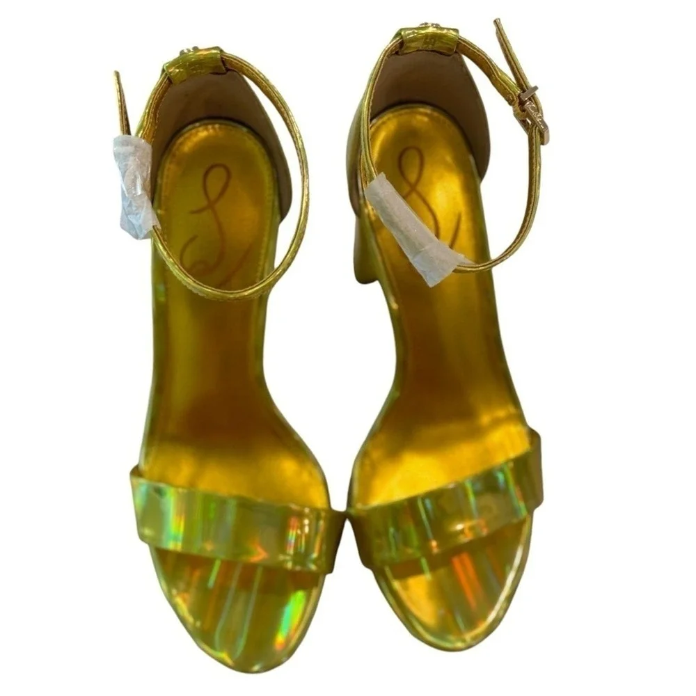 Sam Edelman Yaro‎ Gold Metallic Block Heel Ankle Strap Sandals Womens Size 9M - Picture 12 of 16